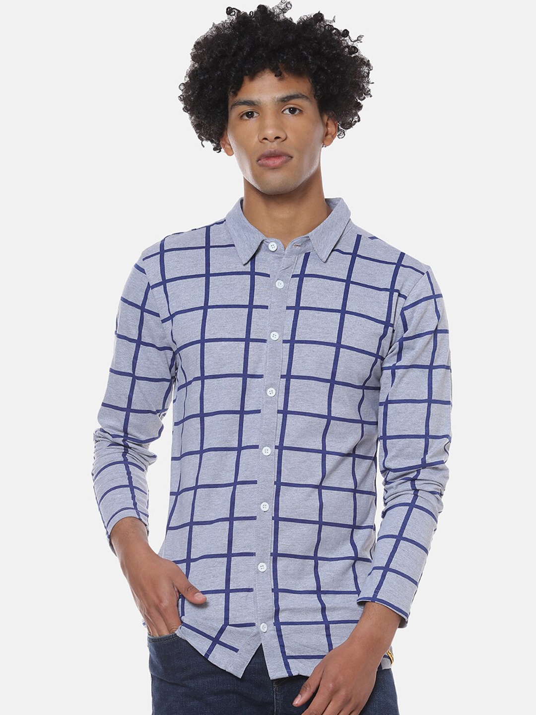 

Campus Sutra Men Grey Regular Fit Checked Casual Shirt
