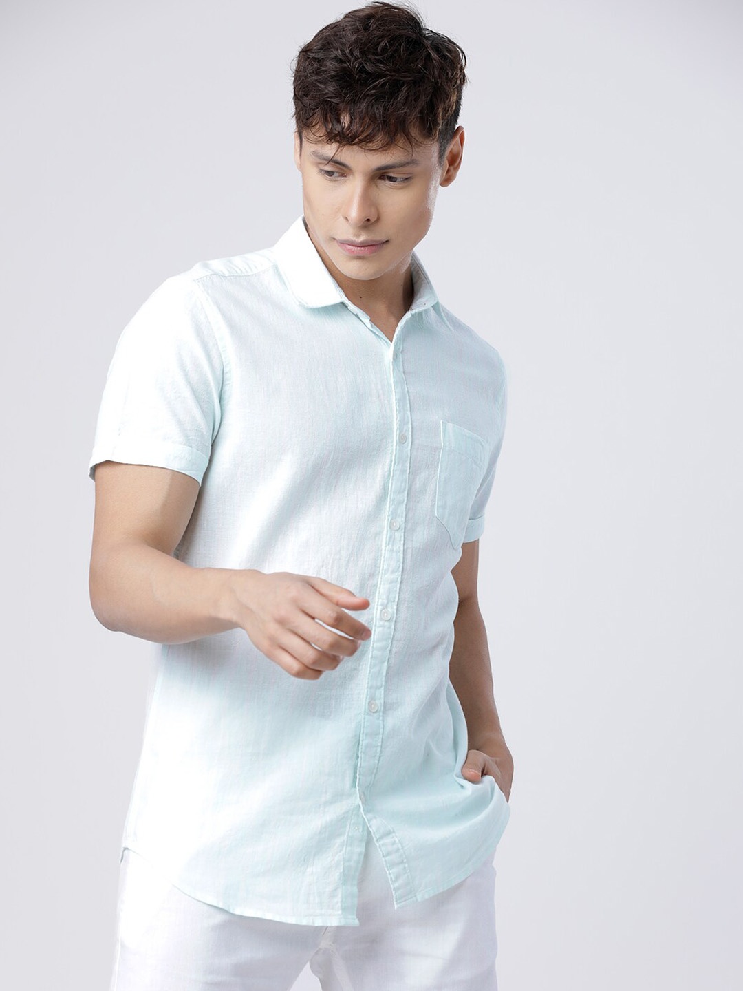 

HIGHLANDER Men Blue Slim Fit Solid Casual Shirt, Turquoise blue