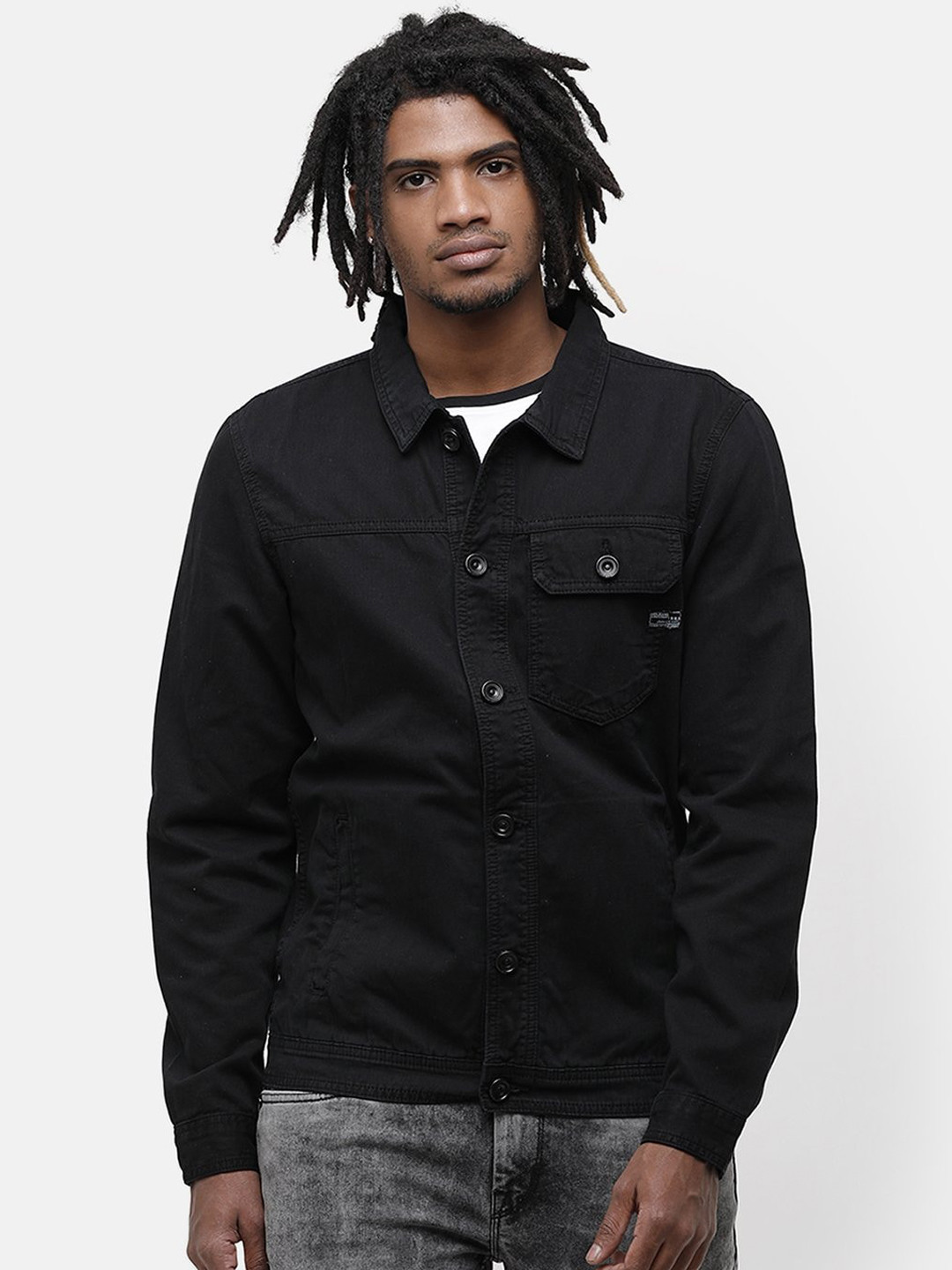 

Voi Jeans Men Black Solid Denim Jacket
