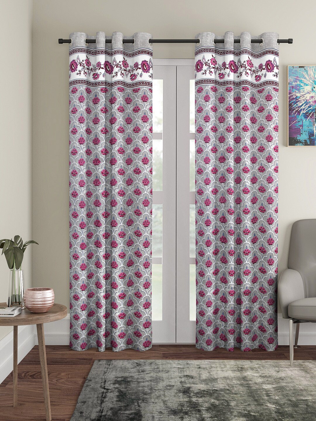 

Rajasthan Decor Grey & Pink Set of 2 Door Curtains
