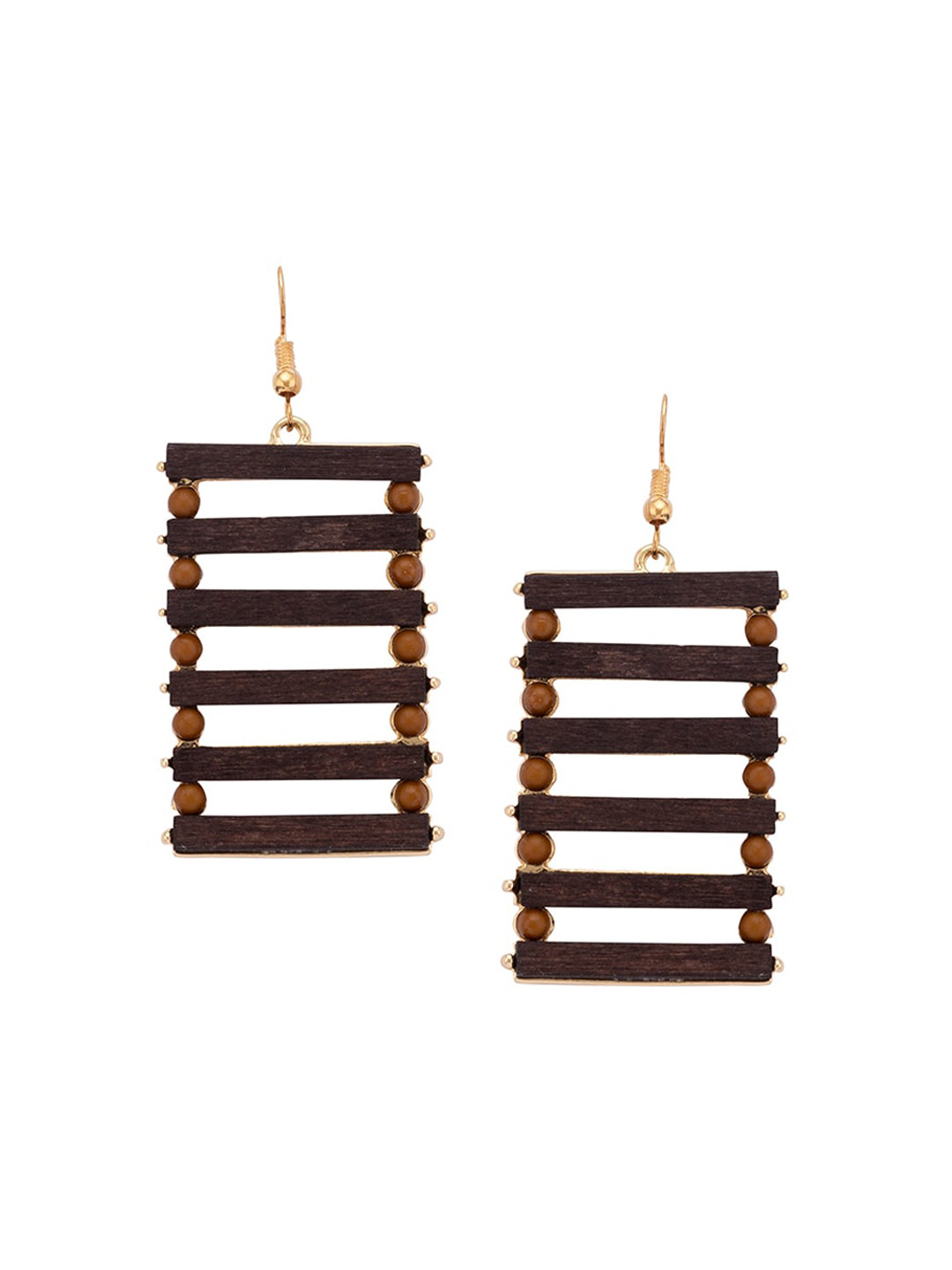 

Globus Gold-Toned & Brown Beaded Geometric Drop Earrings