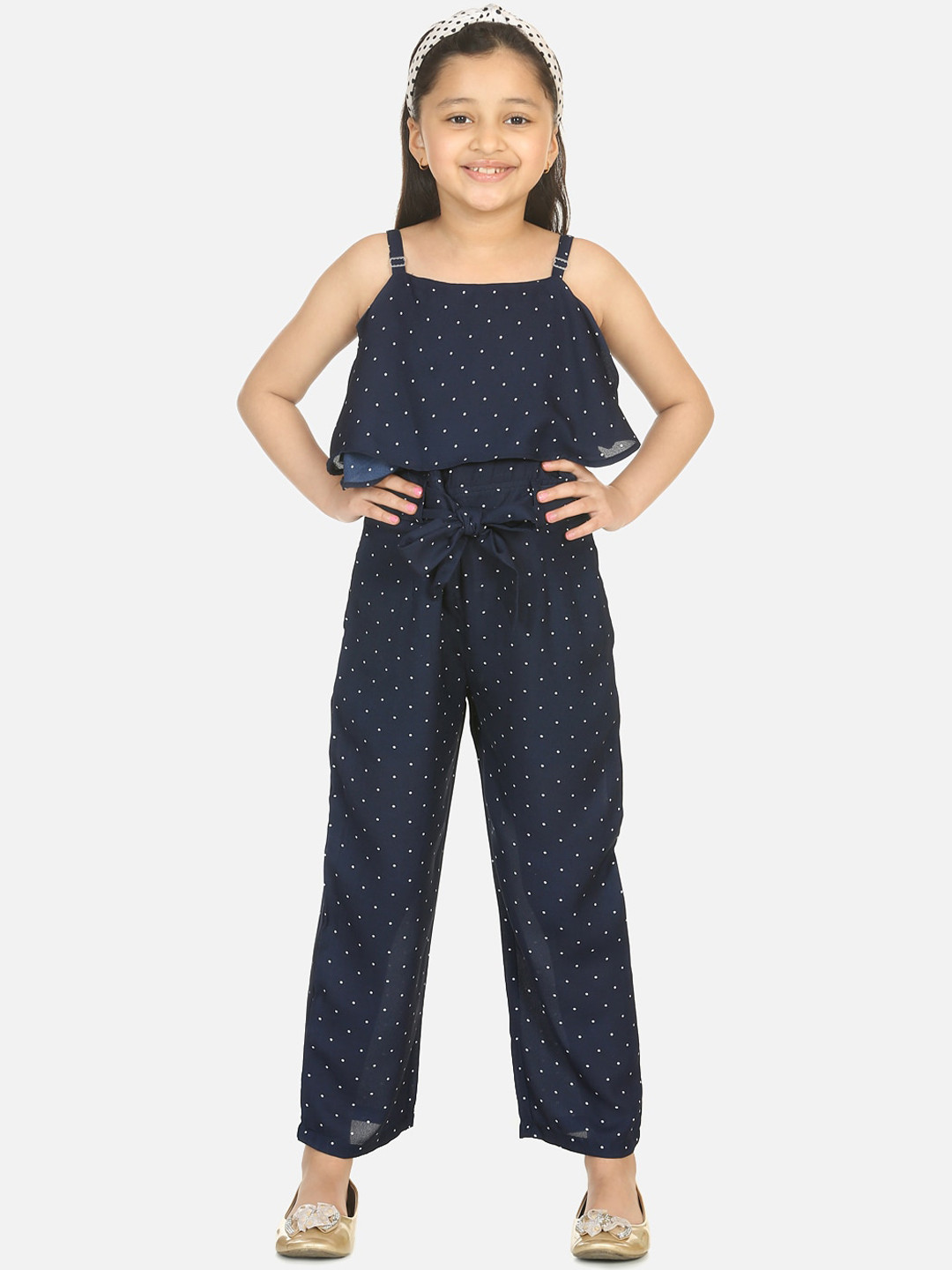 

LilPicks Girls Navy Blue Printed Basic Jumpsuit