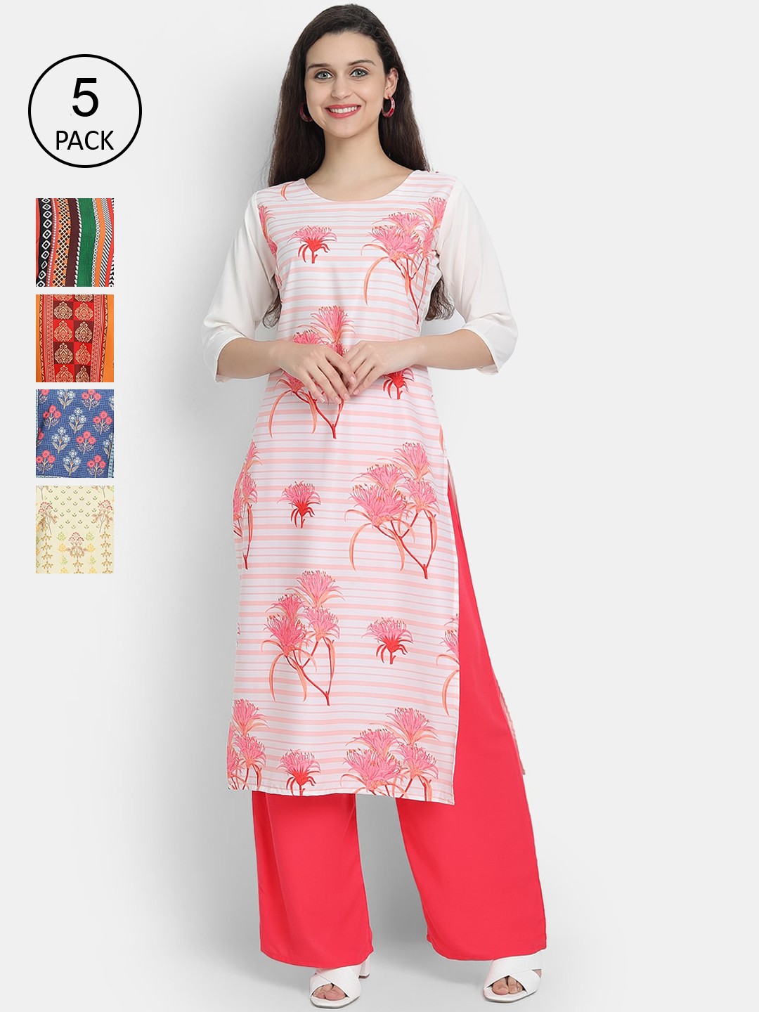 

7threads Women Pack of 5 Printed Straight Kurta, Multi