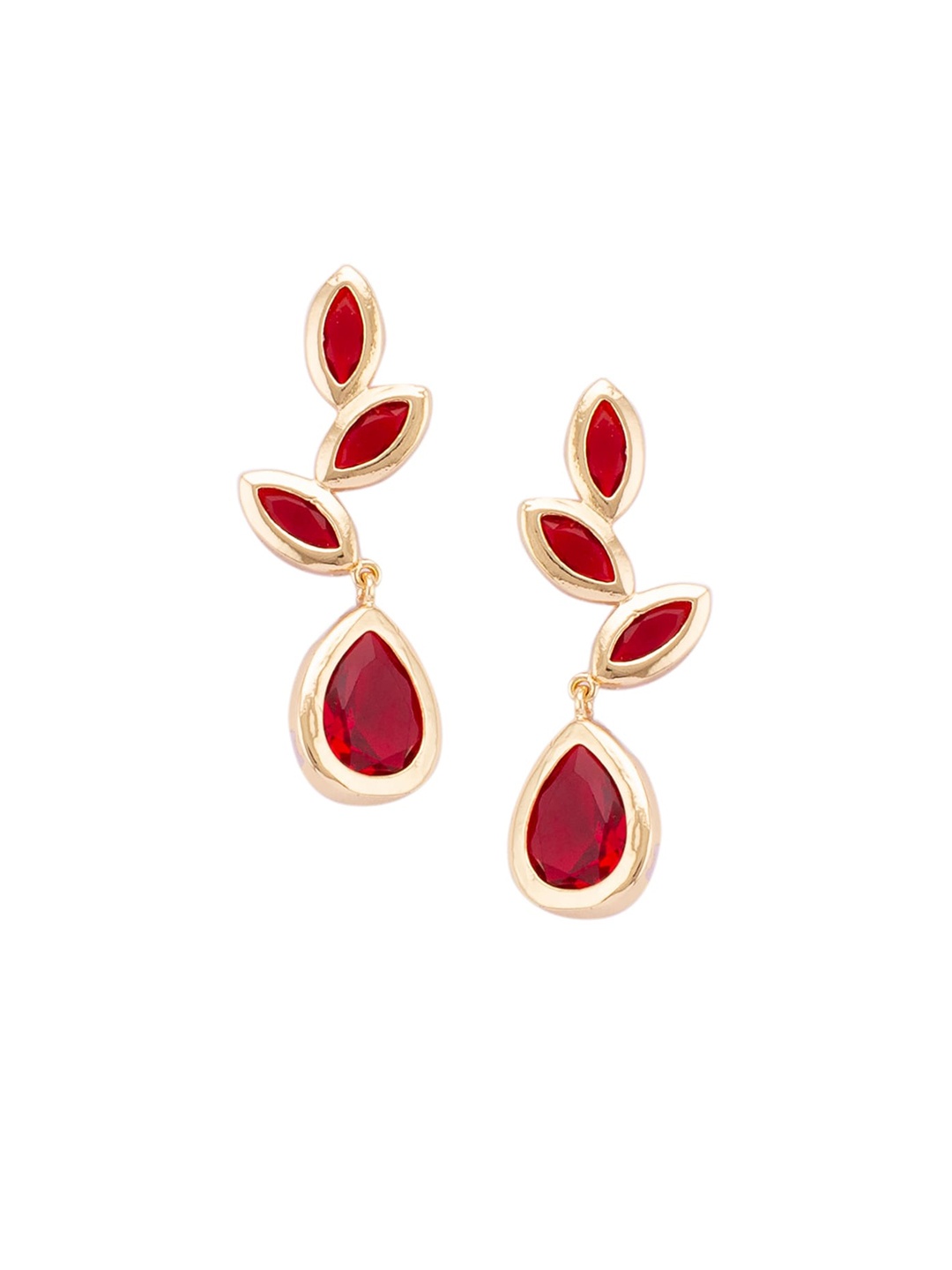 

Globus Gold-Toned & Red Contemporary Drop Earrings