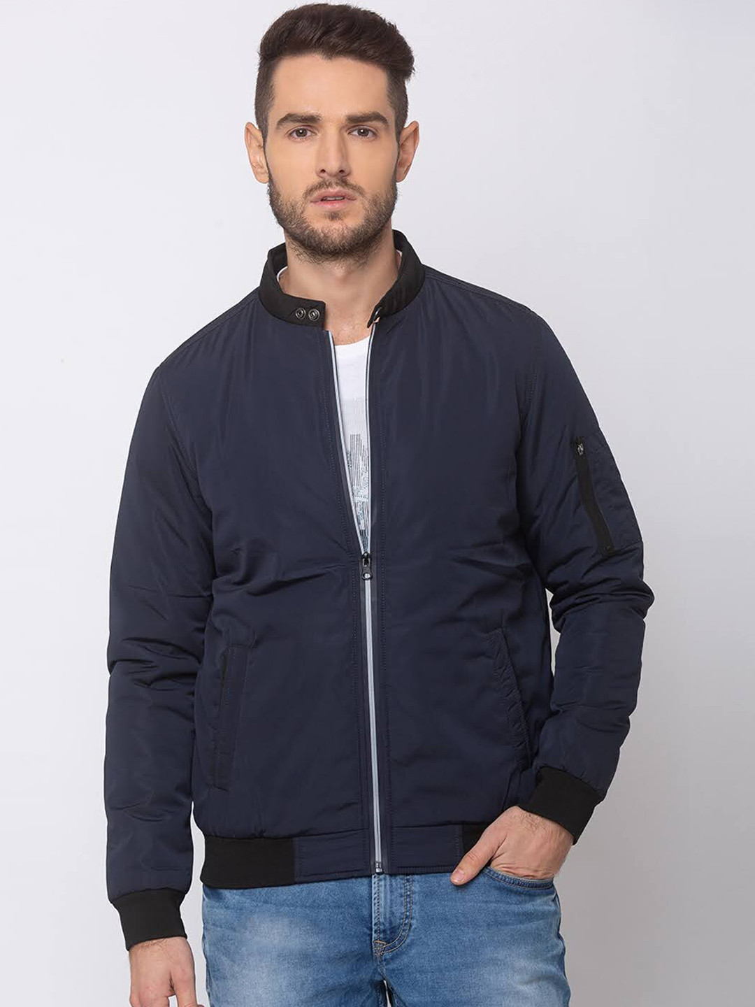 

SPYKAR Men Navy Blue Solid Bomber