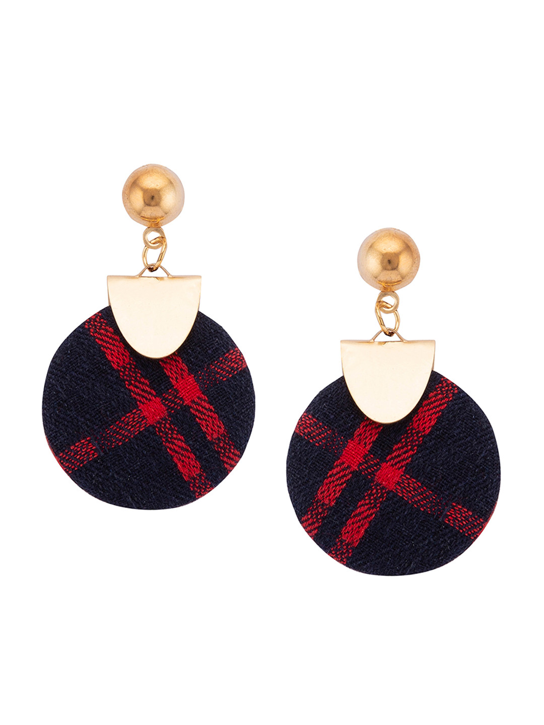 

Globus Navy Blue & Red Circular Drop Earrings