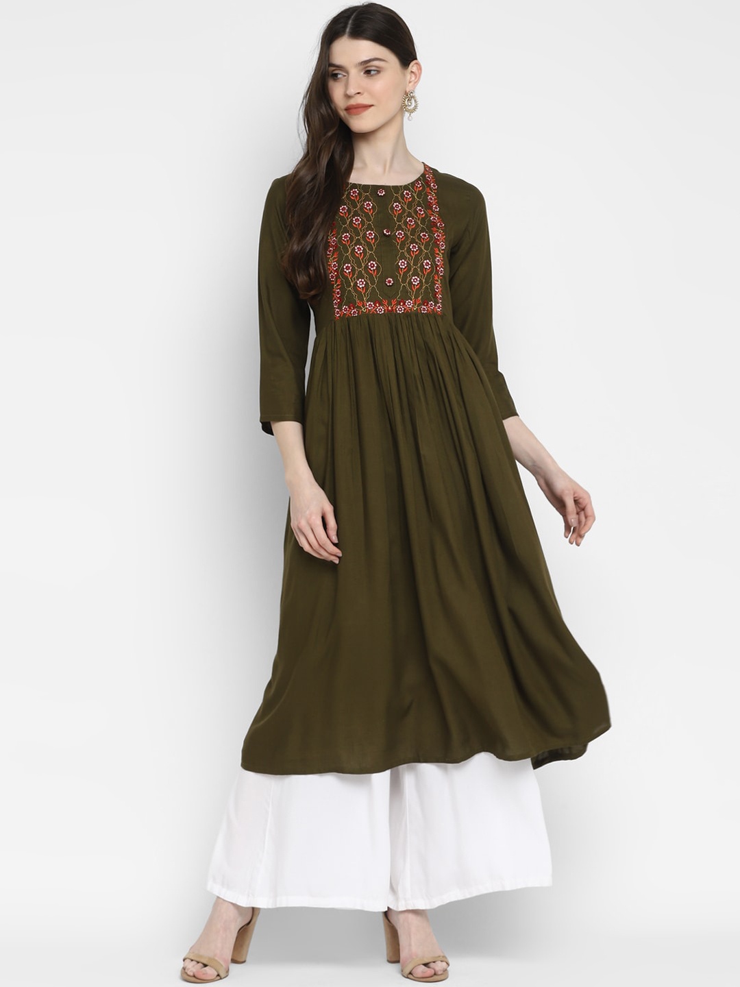 

Vbuyz Women Green Ethnic Motifs Yoke Design Anarkali Kurta