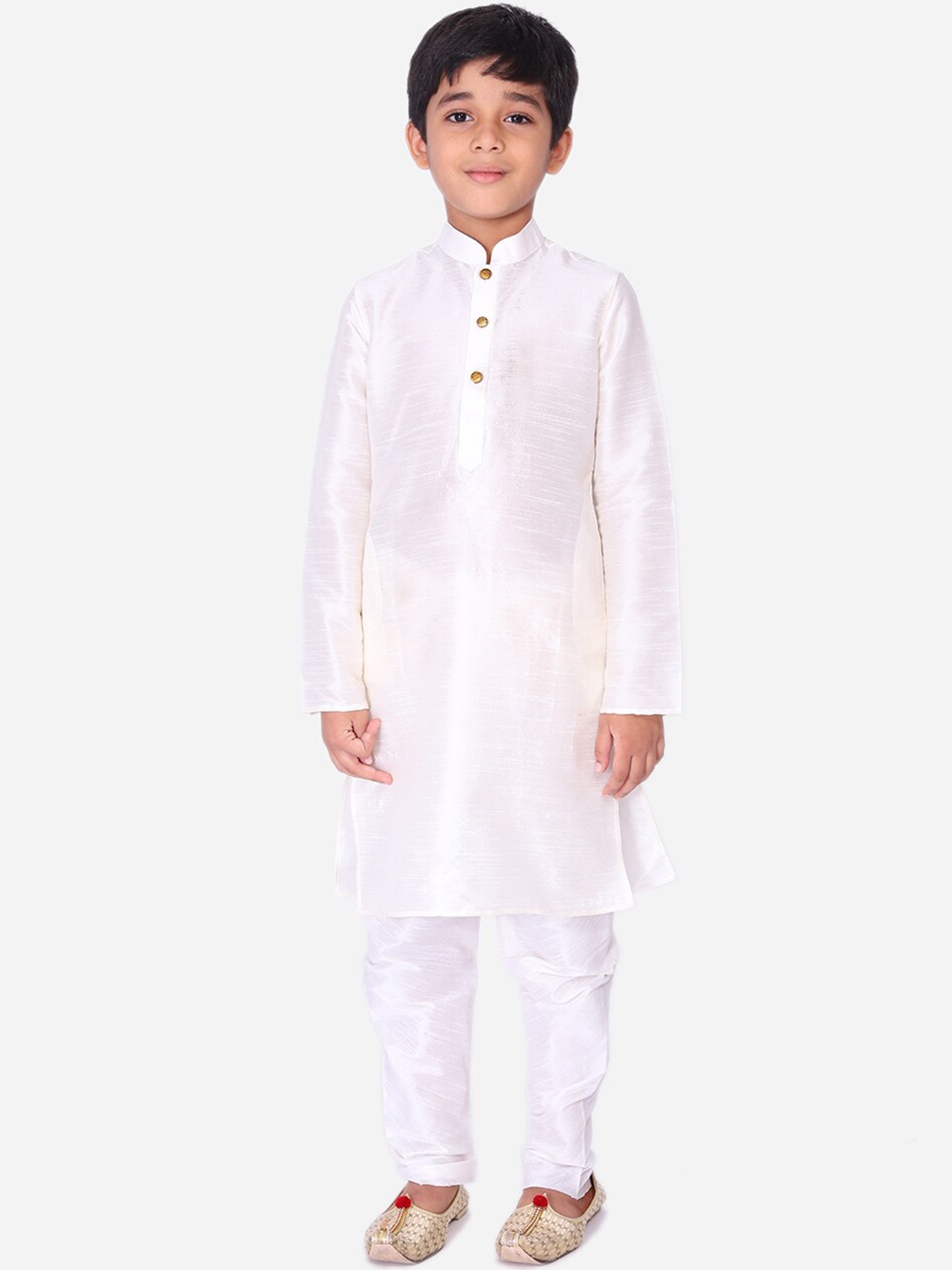

NAMASKAR Boys Off-White Solid Kurta with Churidar
