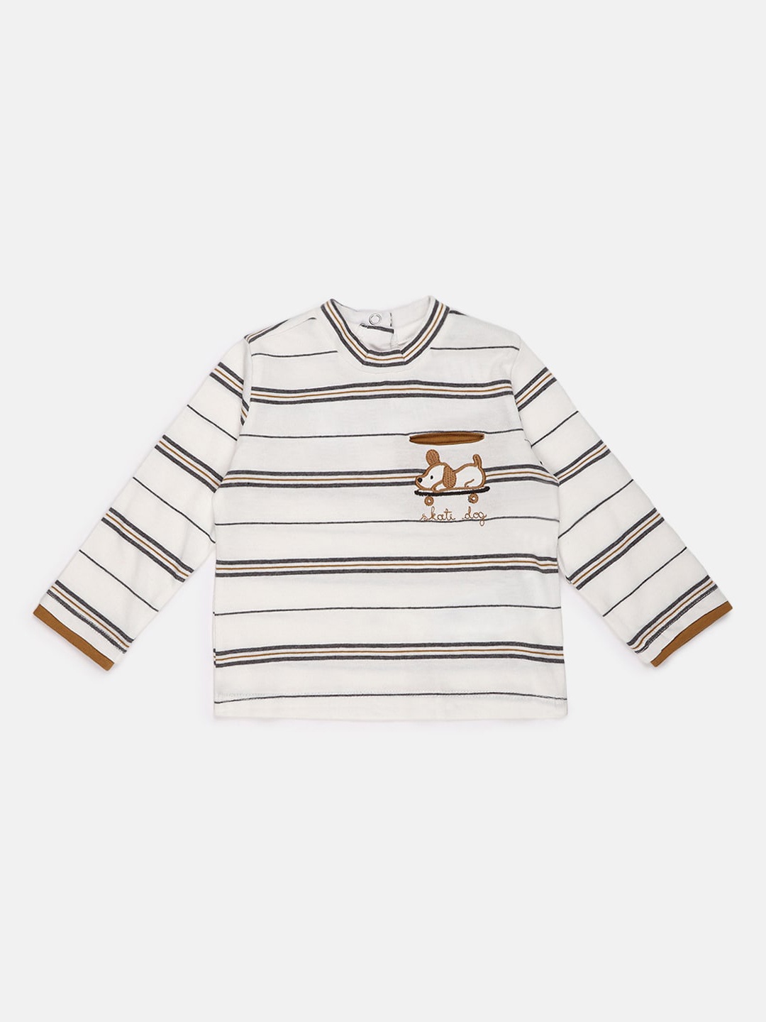 

Chicco Boys Beige Striped Round Neck Pure Cotton T-shirt