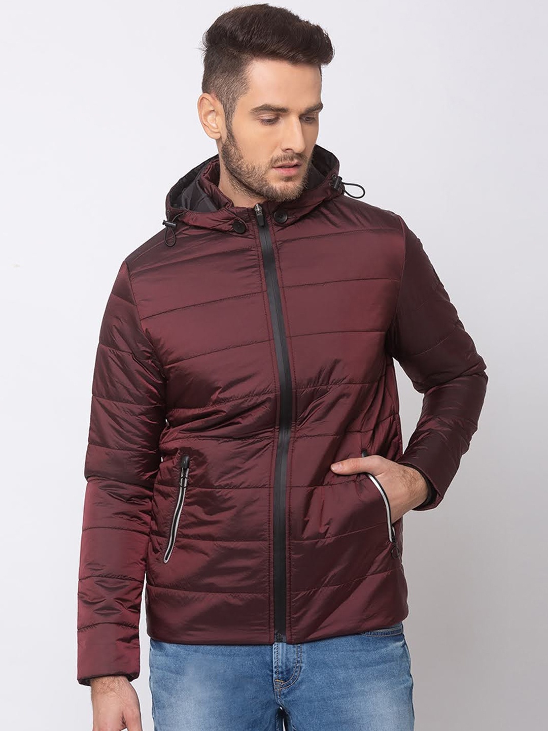 

SPYKAR Men Burgundy Solid Padded Jacket