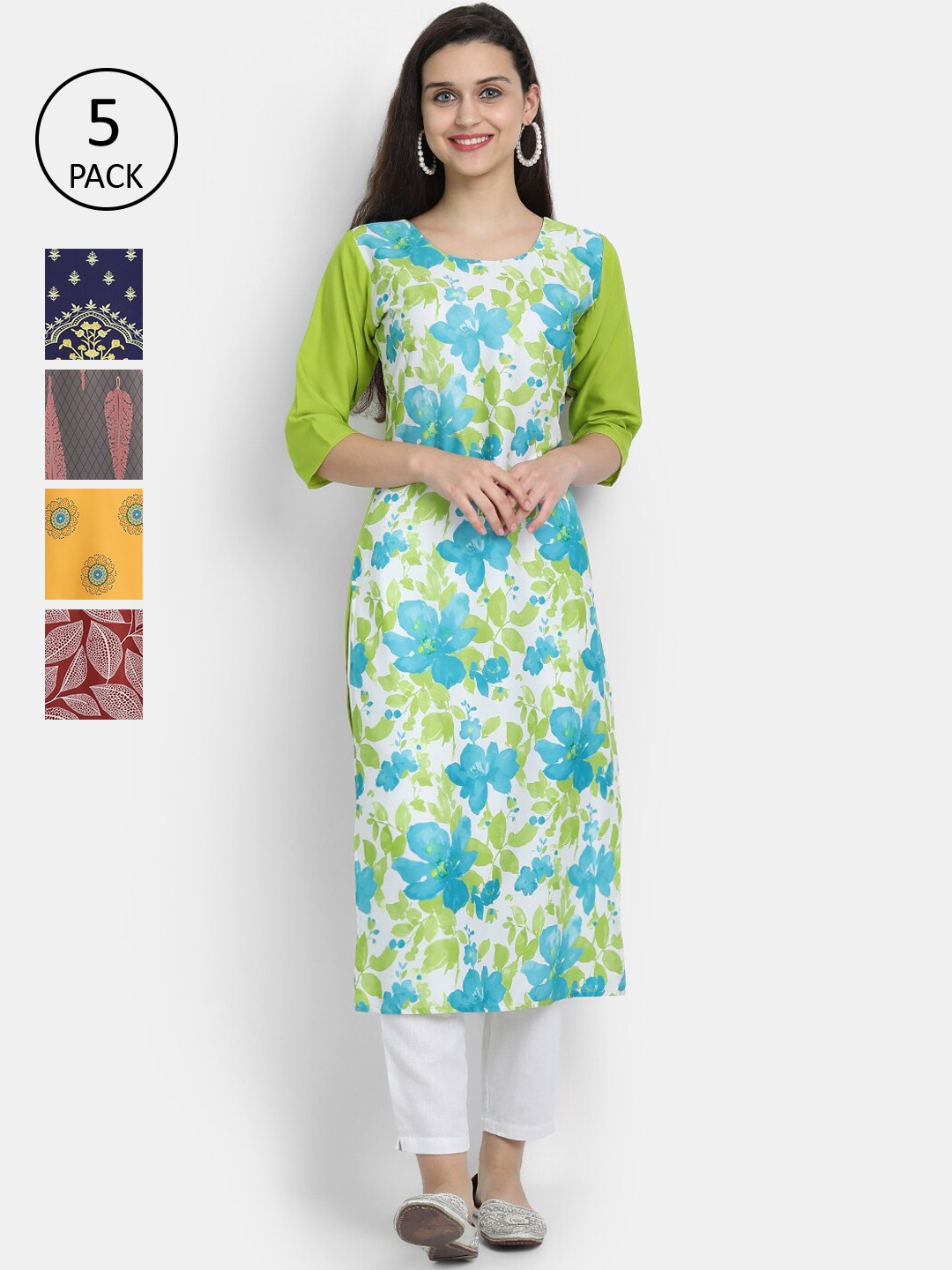 

7threads Women Pack Of 5 Multicoloured Floral Printed Crepe Kurta, Multi