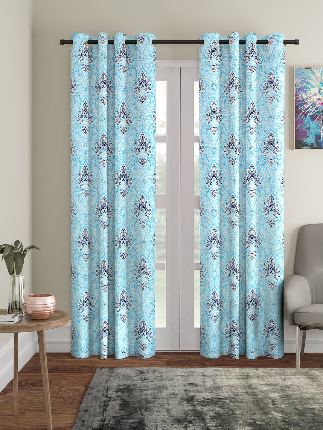 

Rajasthan Decor Turquoise Blue & White Set of 2 Door Curtains