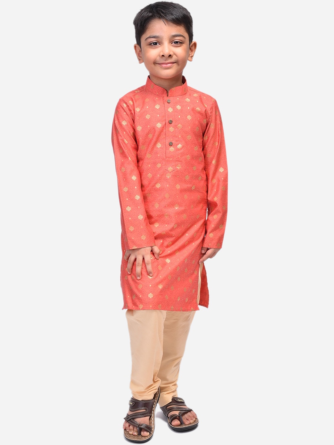 

NAMASKAR Boys Peach-Coloured Printed Kurta with Pyjamas