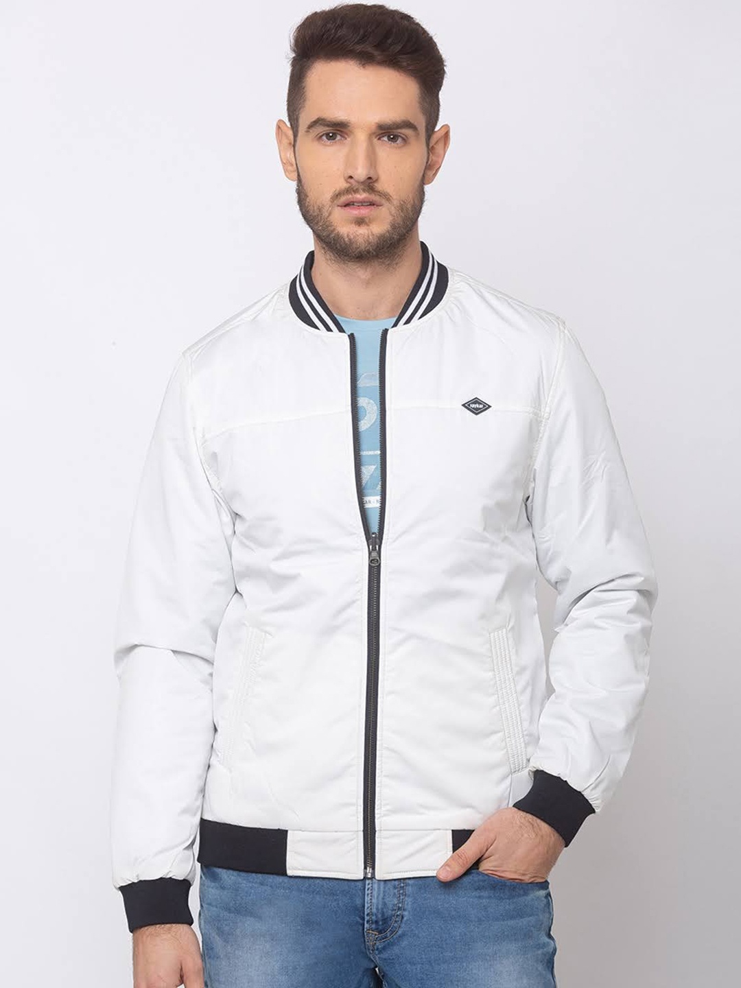 

SPYKAR Men White Solid Varsity Jacket