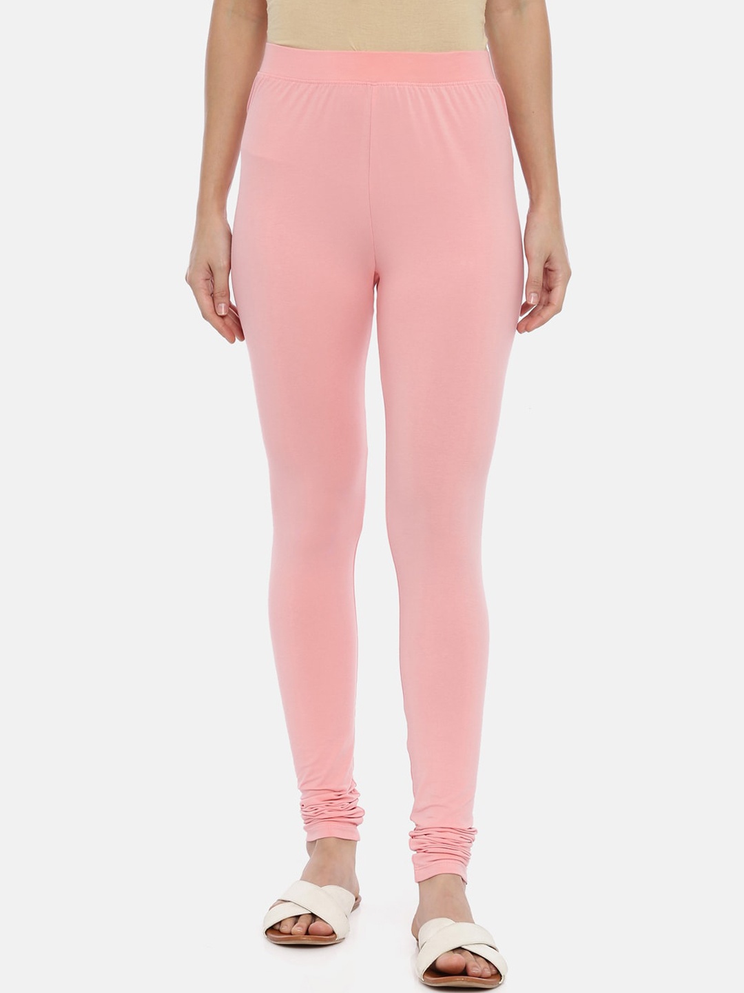 

Huggy Women Peach-Coloured Solid Churidar-Length Leggings
