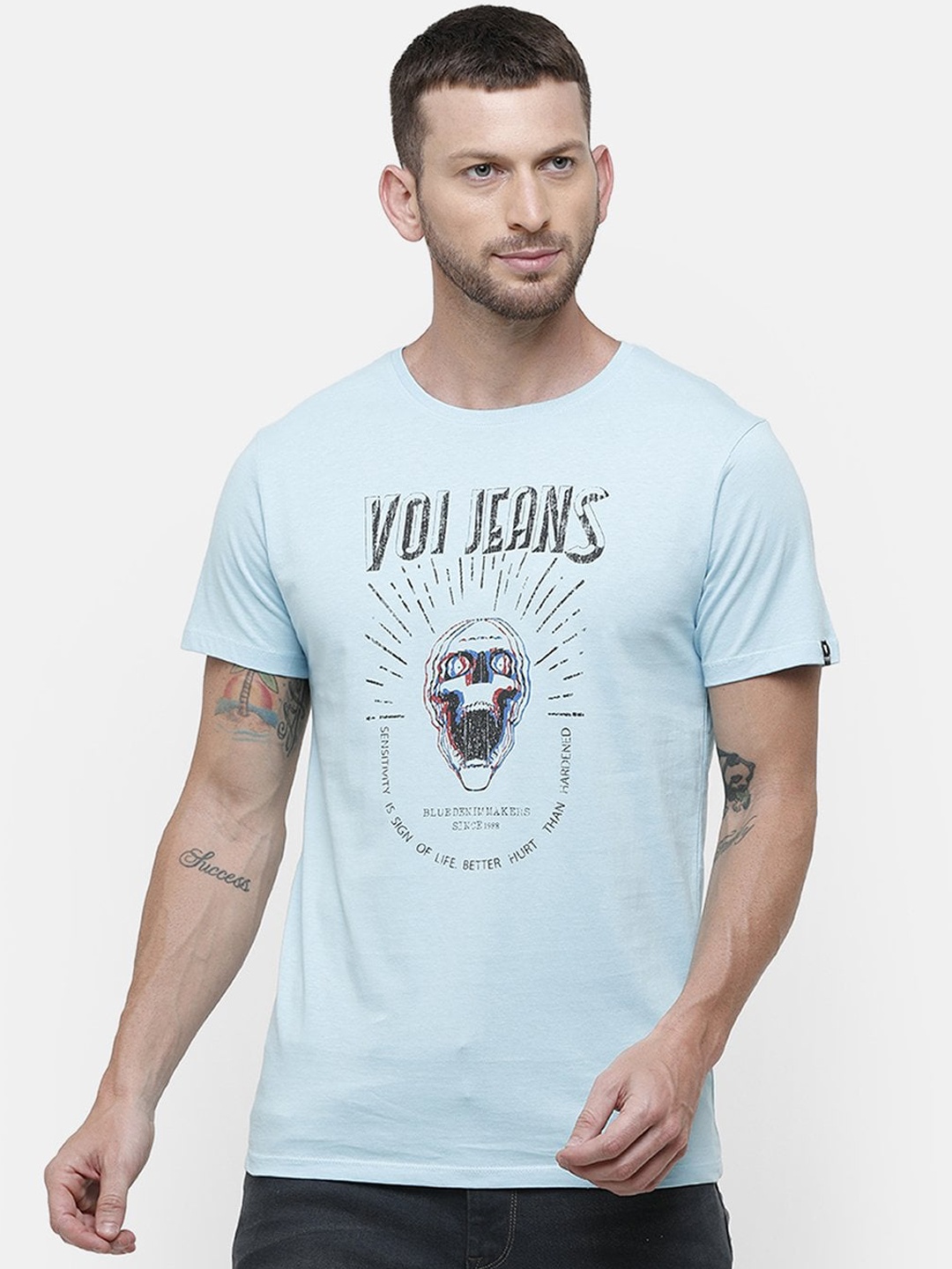Voi Jeans Men Blue Printed Round Neck T-shirt