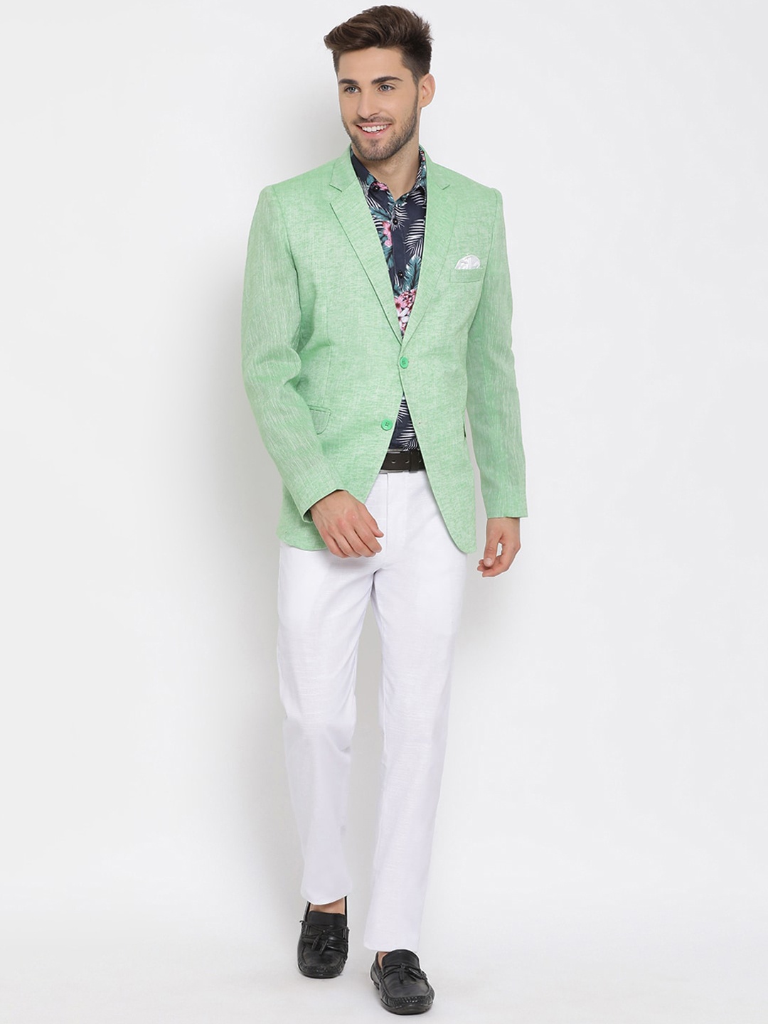 

Hangup Men Green & White Solid Single-Breasted Three-Piece Suit