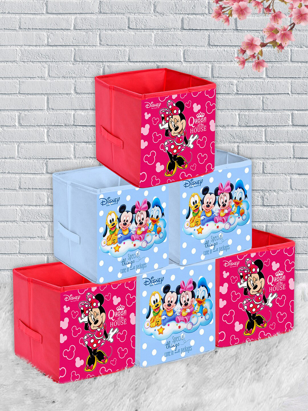 

Kuber Industries Set Of 6 Disney Print Extra Large Foldable Storage Cube With Handle, Pink
