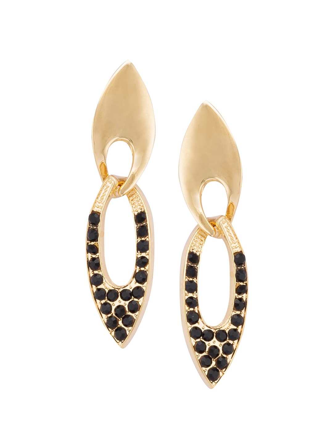 

Globus Gold-Toned & Black Oval Drop Earrings