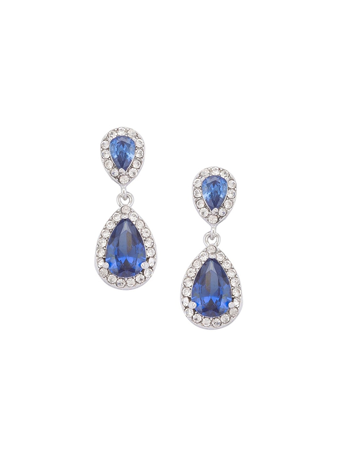 

Globus Silver-Toned & Blue Teardrop Shaped Drop Earrings
