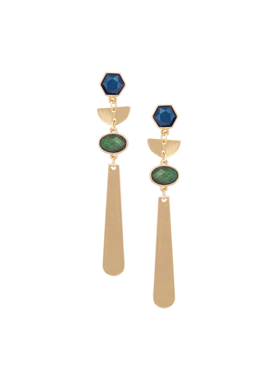 

Globus Gold-Toned & Green Geometric Drop Earrings