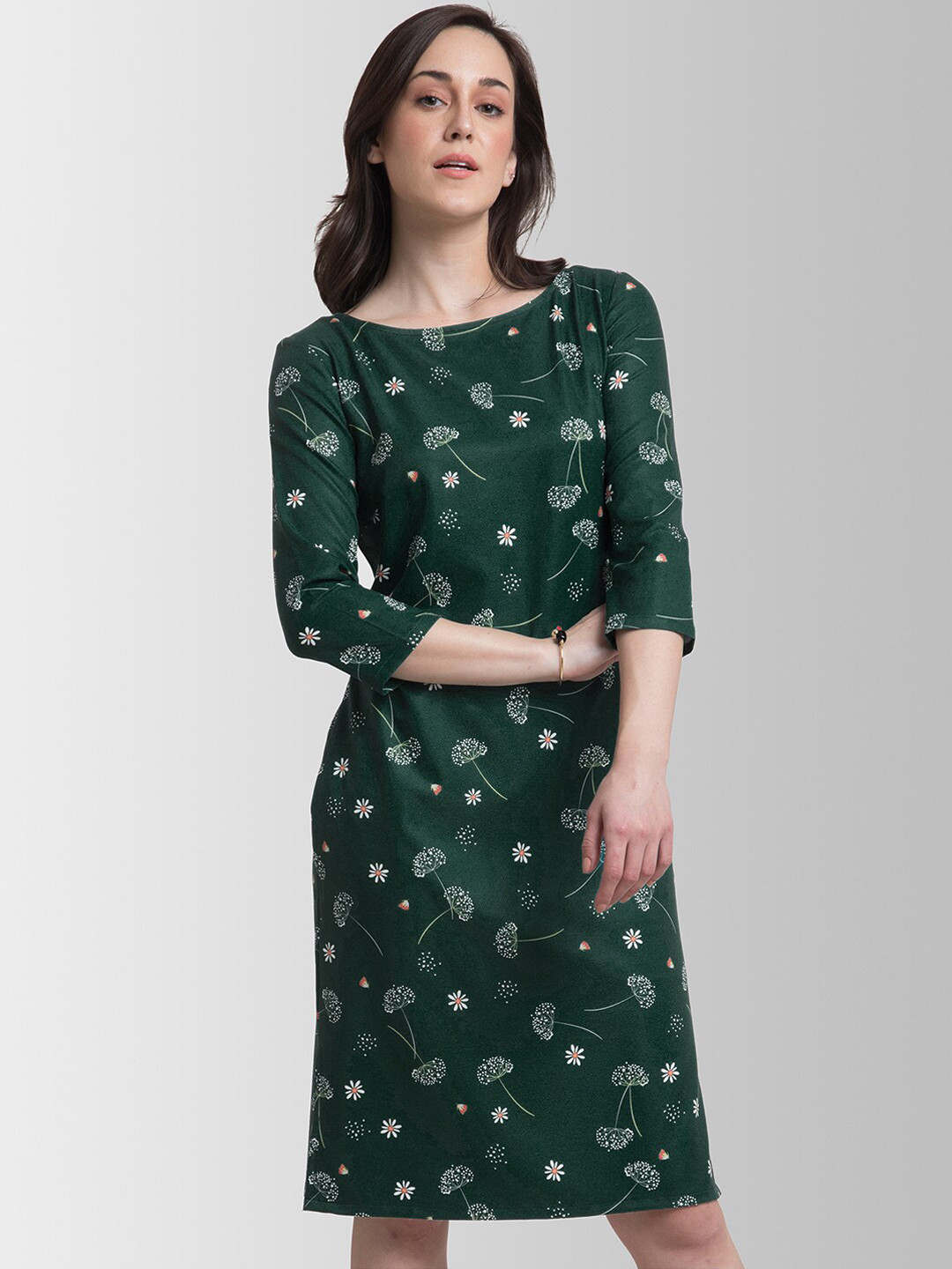

FableStreet Women Green Floral Print Sheath Dress