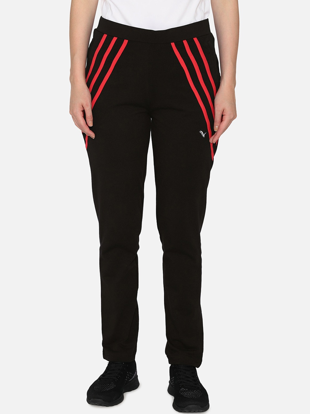 

Vami Women Black & Coral Orange Solid Track Pants