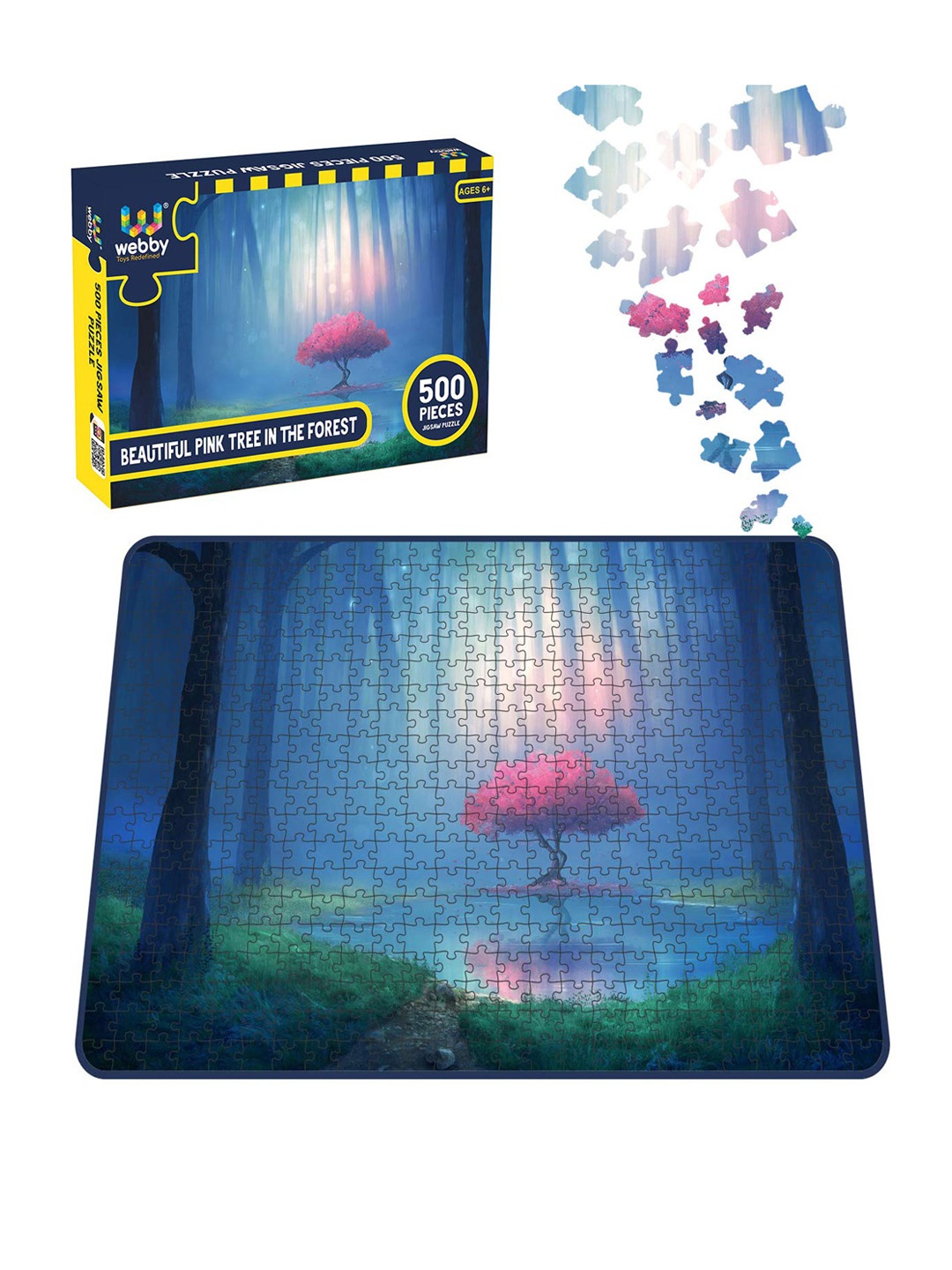 

Webby Kids Blue & Pink Beautiful Pink Tree In The Forest 500 Pieces Jigsaw Puzzle