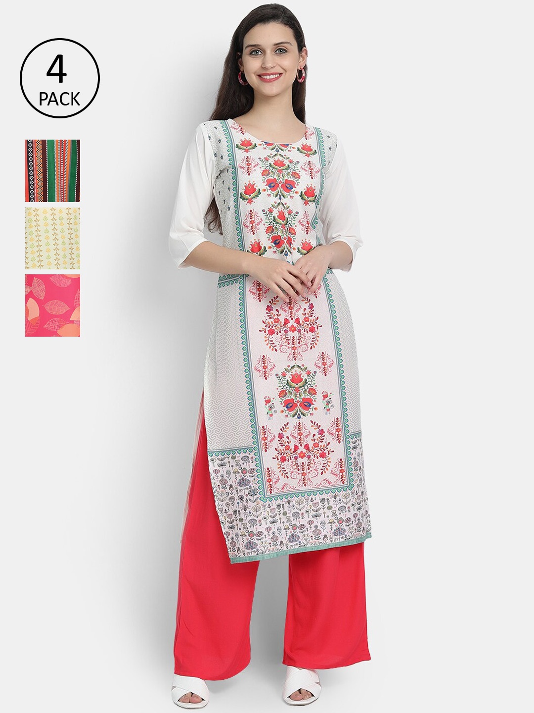

7threads Women Pack Of 4 Multicoloured Floral Printed Crepe Kurta, Multi
