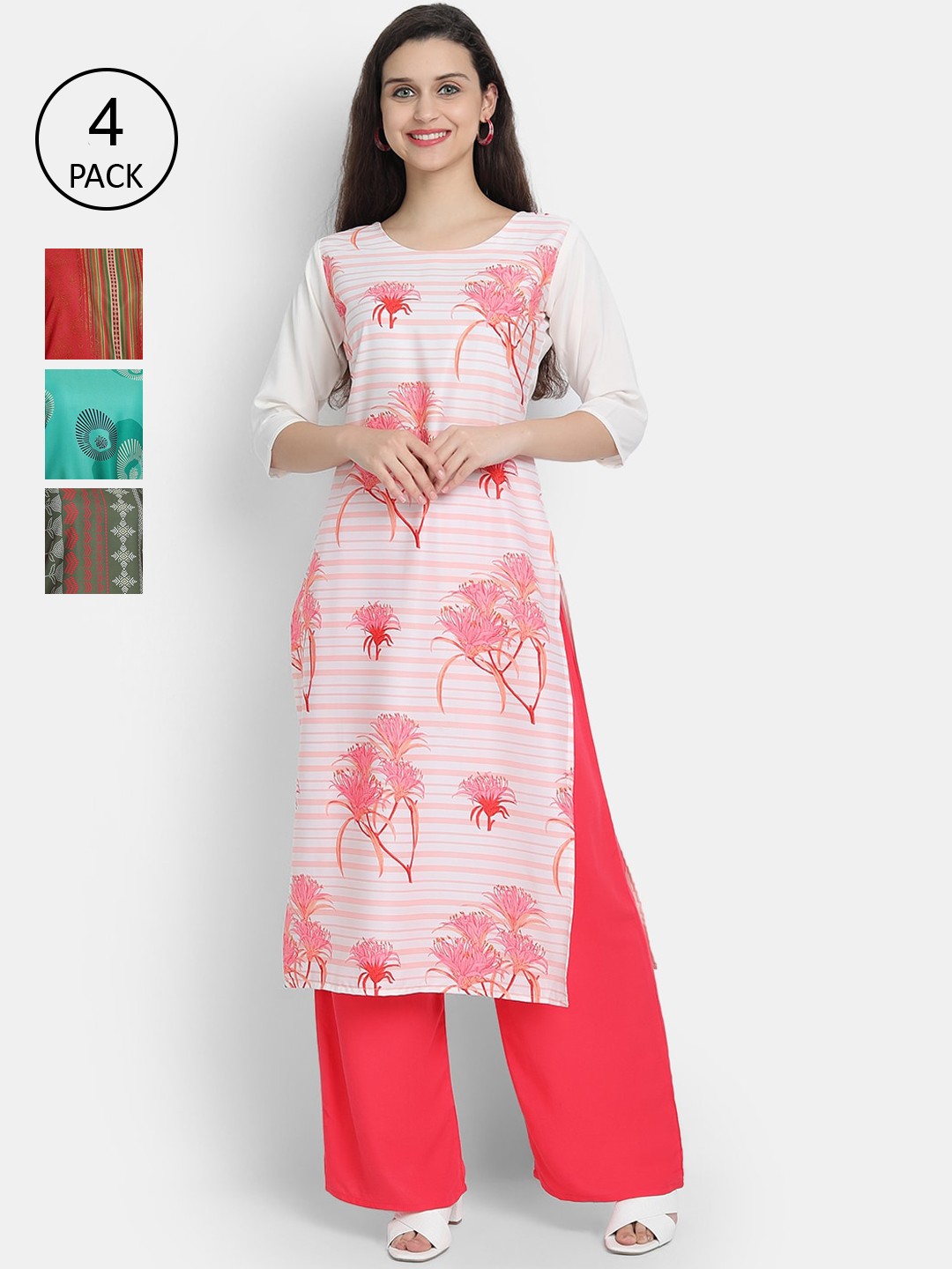 

7Threads Women Pack Of 4 Digital Printed Crepe kKurta, Multi