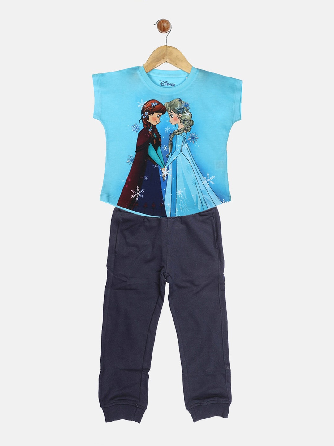 

YK Disney Girls Elsa & Anna Printed T-shirt With Pyjamas, Blue