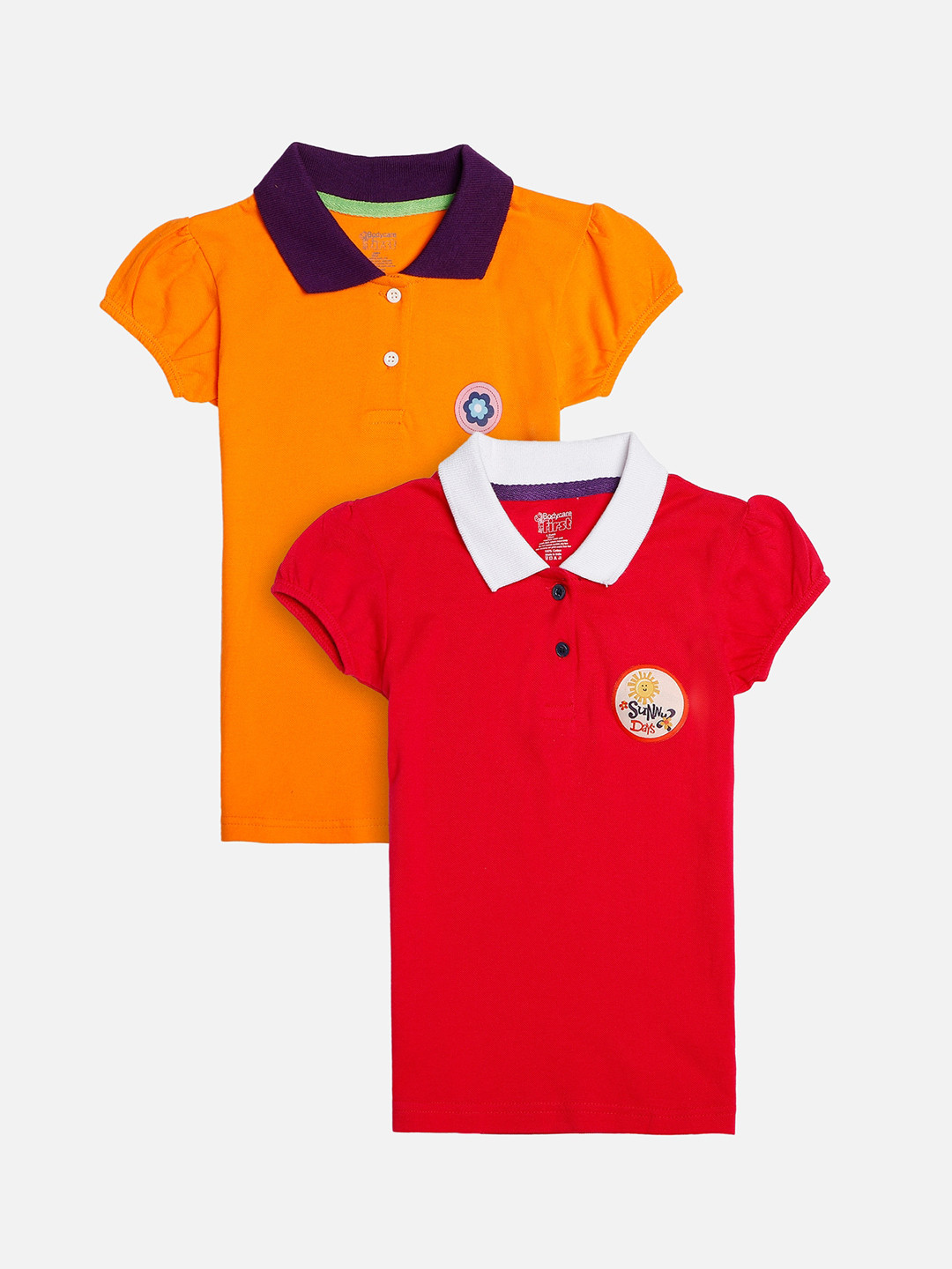 

Bodycare First Girls Pack Of 2 Orange & Red Solid Polo Collar T-shirts