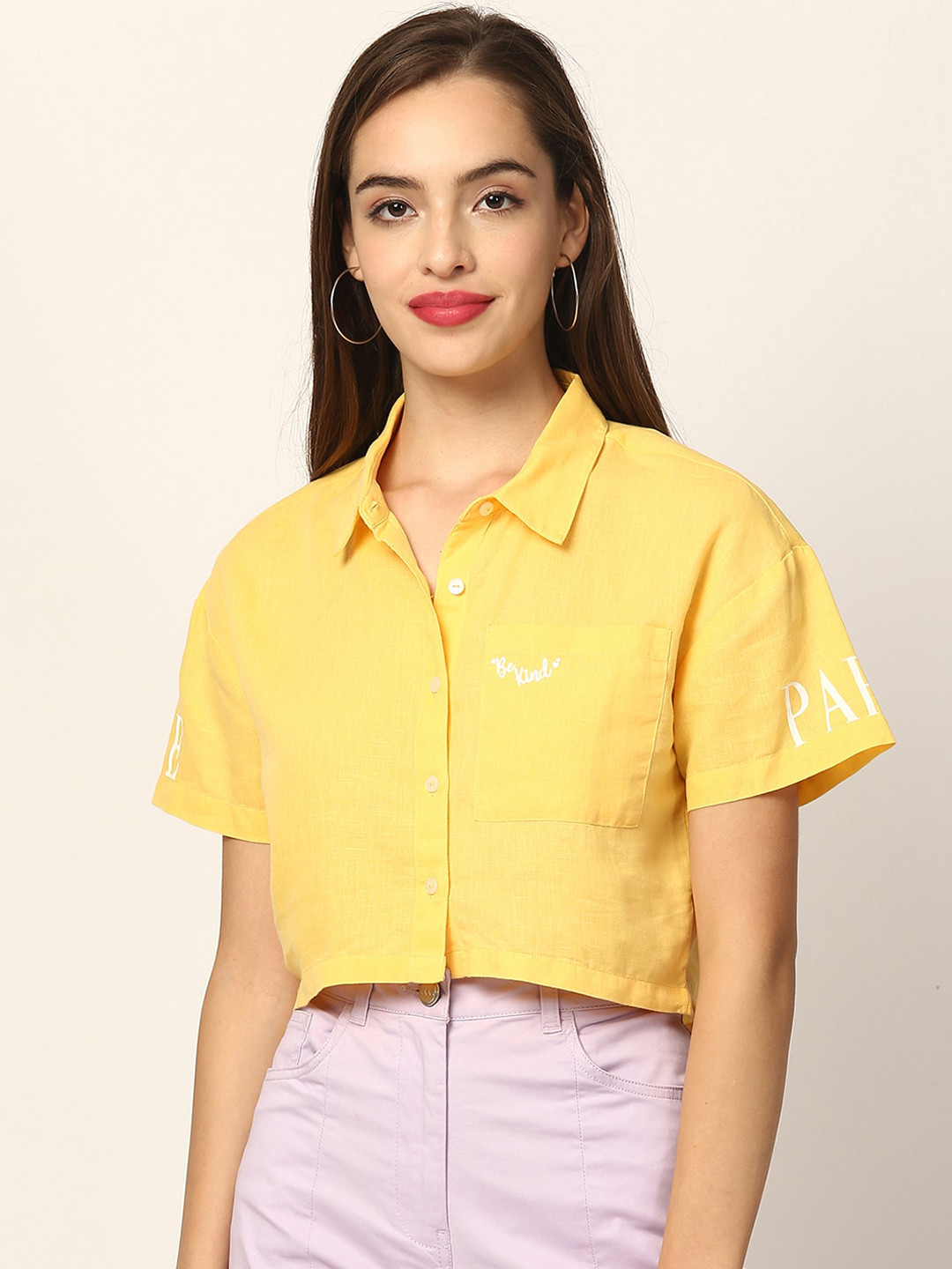 

ELLE Yellow Shirt Style Crop Top