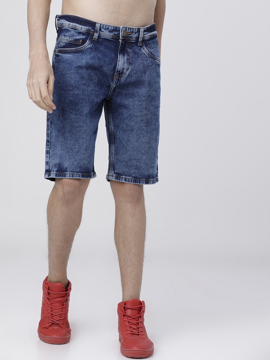 

HIGHLANDER Men Blue Solid Slim Fit Denim Shorts