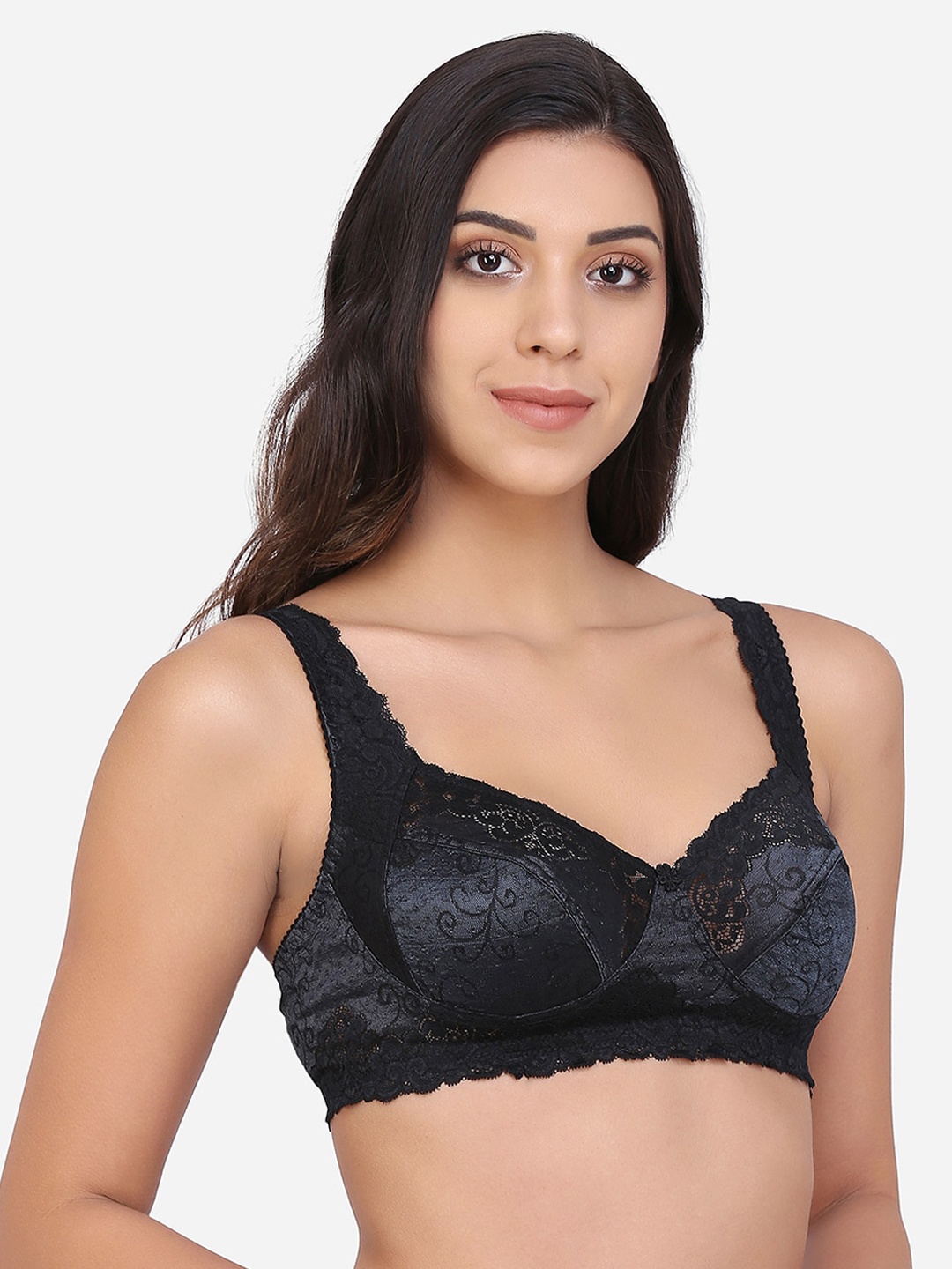 

Da Intimo Black & Blue Lace Non-Wired Non Padded Minimizer Bra DI-1308 BLACK-O21