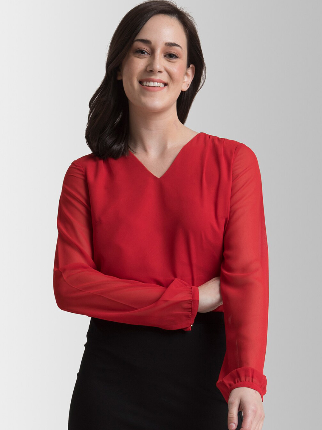 

FableStreet Red Georgette Regular Top