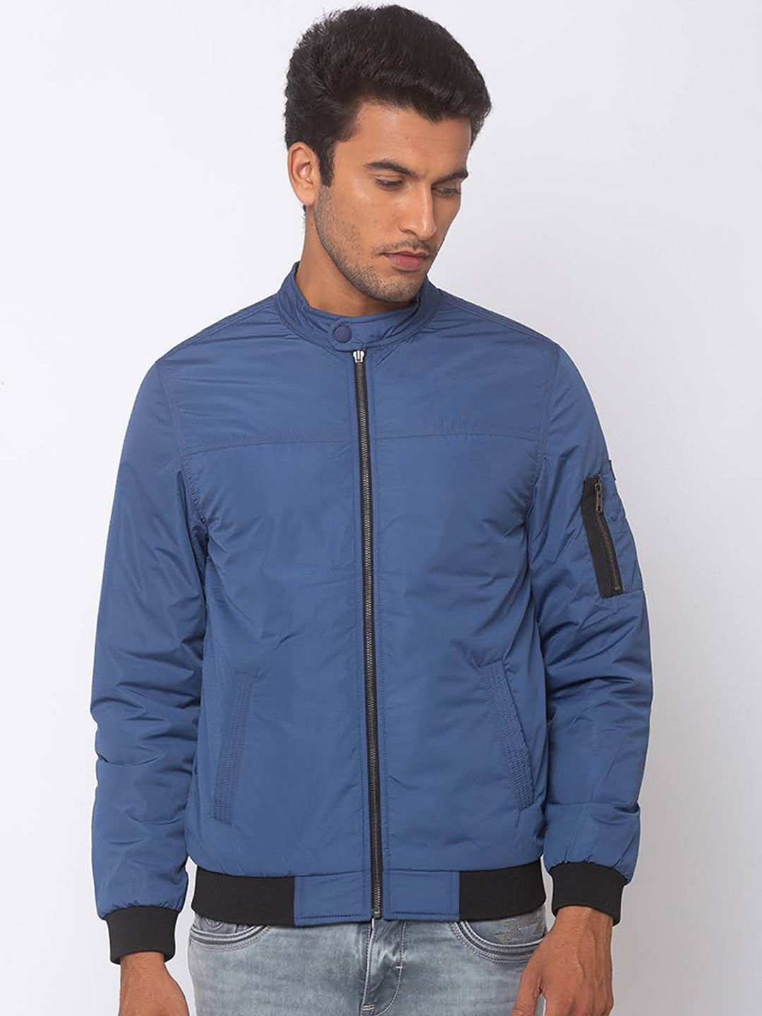 

SPYKAR Men Blue Solid Bomber