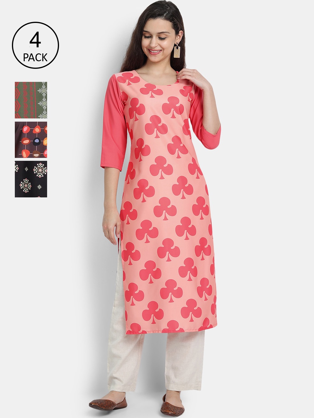 

7Threads Women Pack of 4 Printed Crepe Kurta, Multi