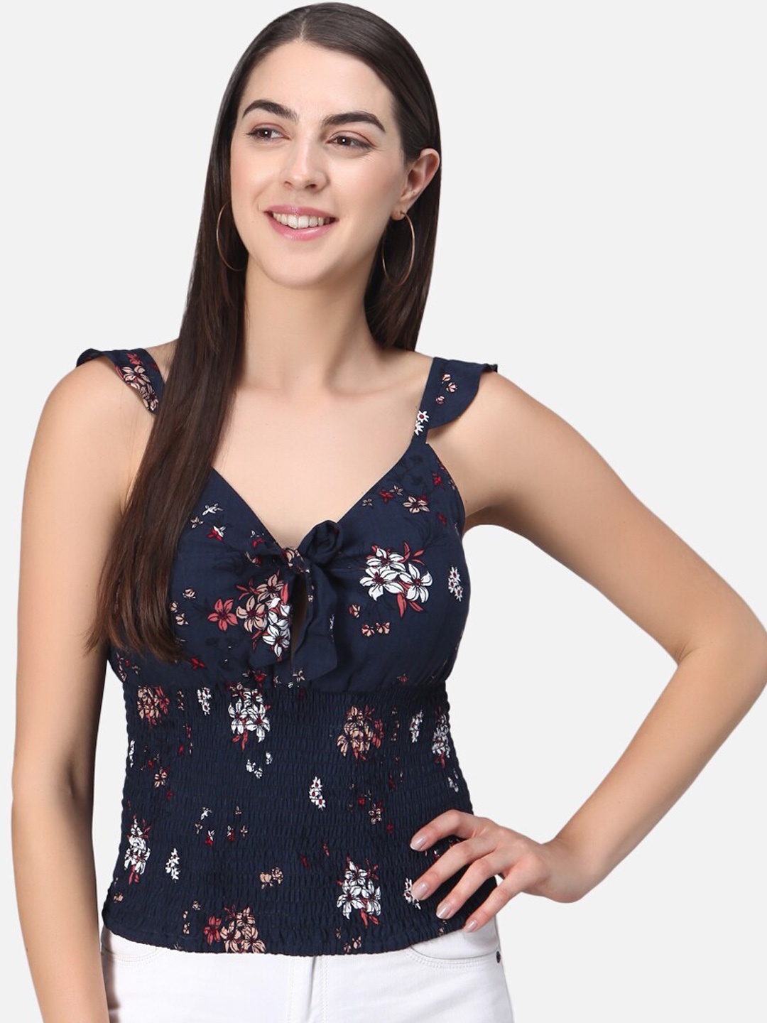 

Purple State Blue Printed Pure Cotton Regular Top