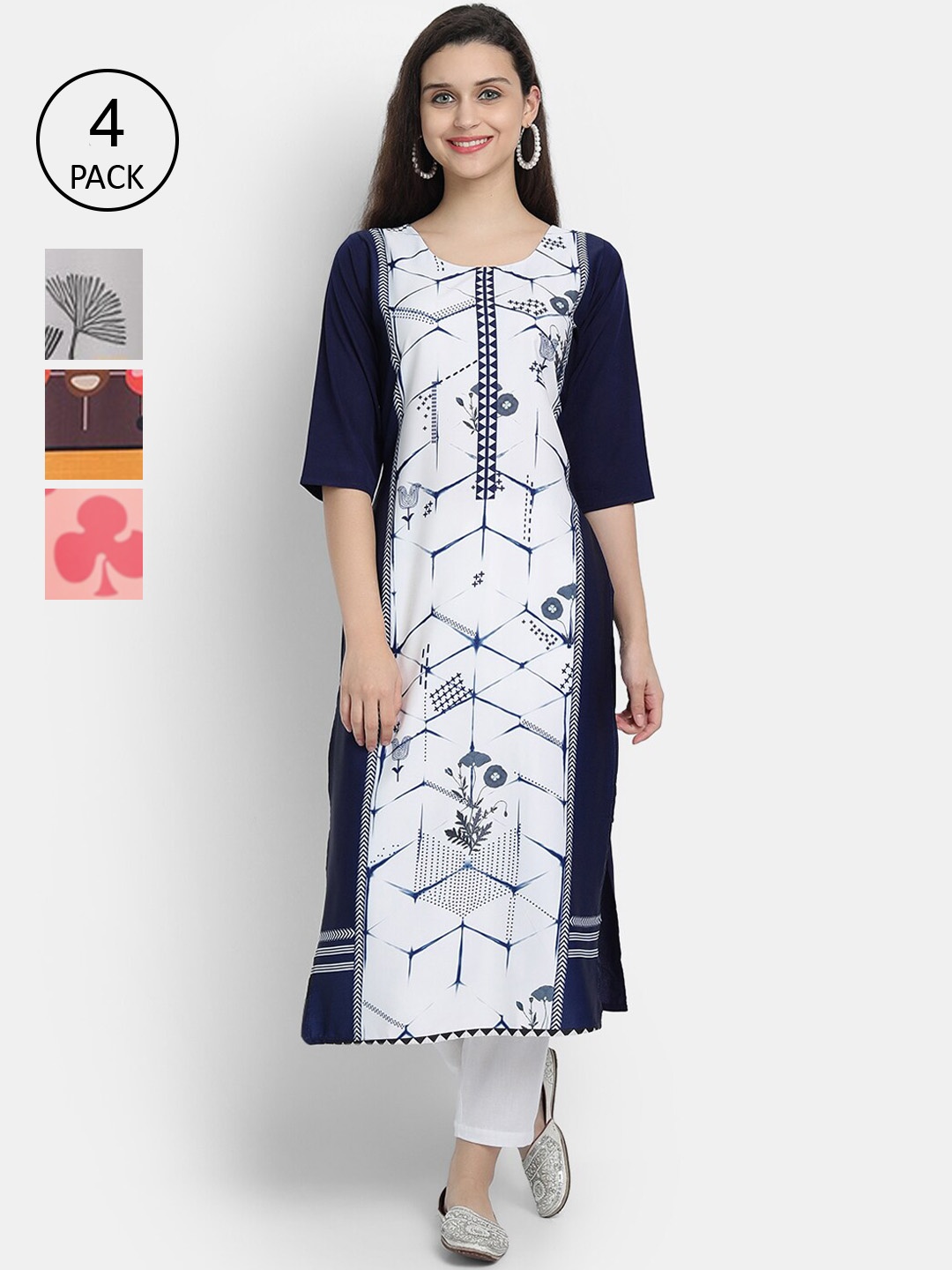 

7threads Women Pack Of 4 Printed Crepe Kurta, Multi