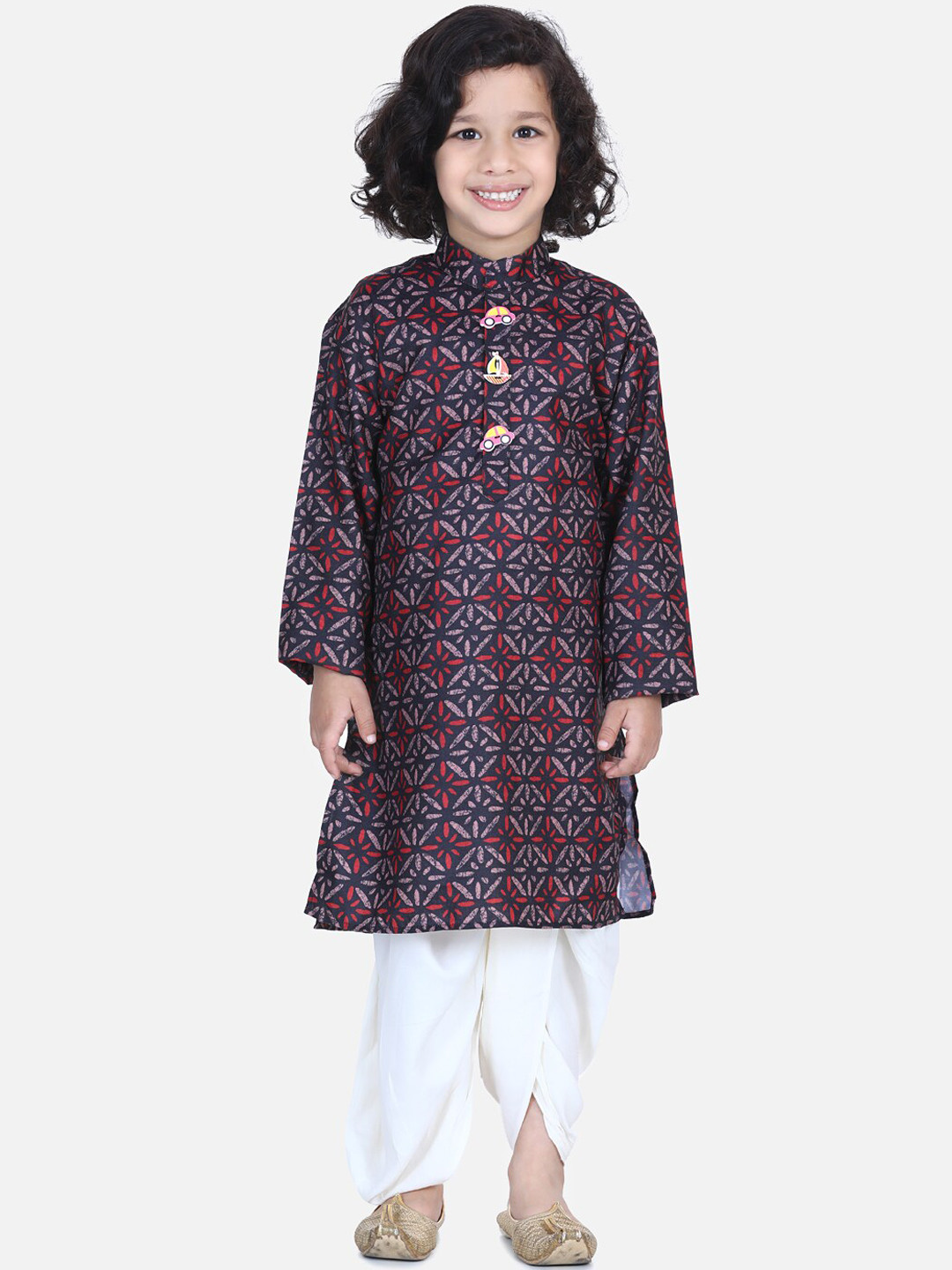 

LilPicks Boys Navy Blue & Red Printed Cotton Kurta with Dhoti Pants