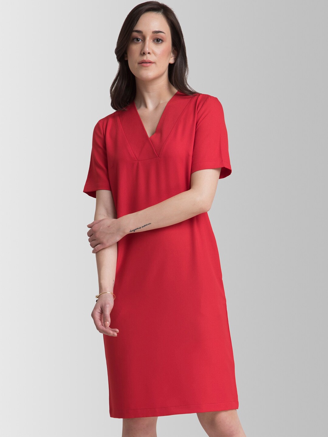 FableStreet Women Red Solid A-Line Dress