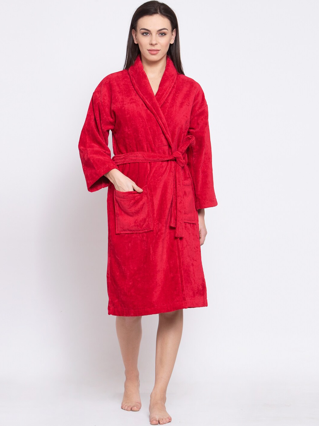 

MYTRIDENT Women Red Solid Bath Robe