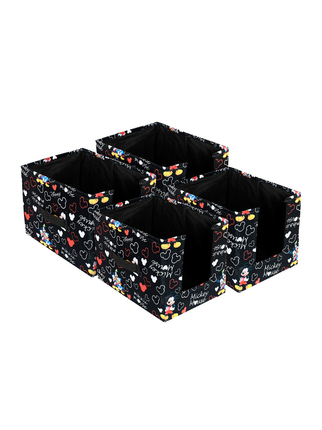 

Kuber Industries Set Of 4 Black & Red Disney Mickey Print Foldable Cloth Storage Boxes With Handle