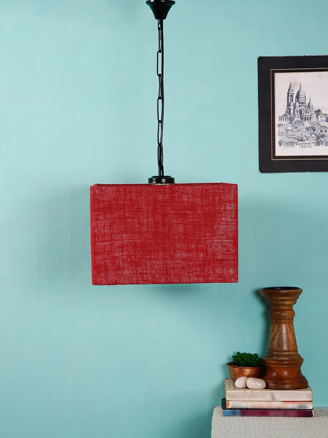 

Devansh Pink & Black Solid Jute Square Hanging Light