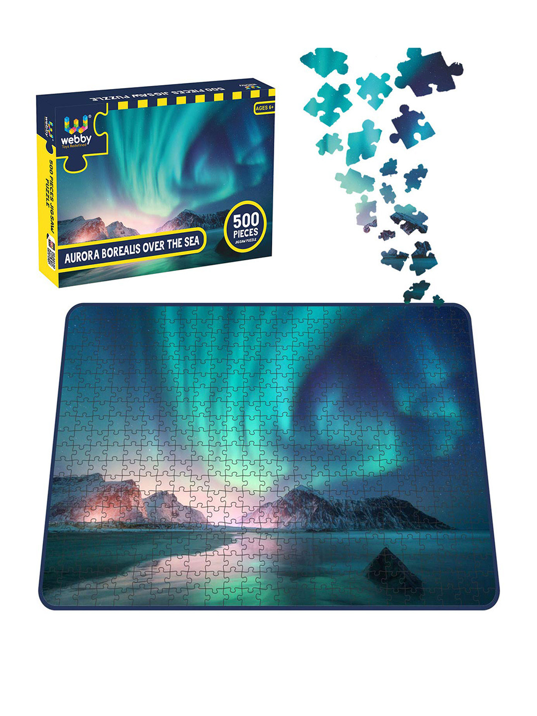 

Webby Kids Blue & Pink Aurora Borealis Over The Sea 500 Pieces Jigsaw Puzzle