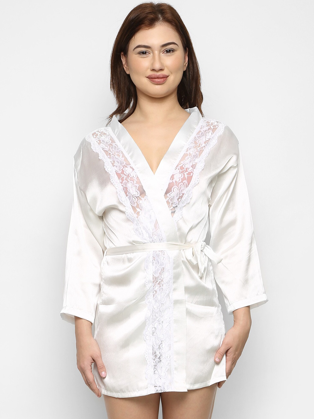 

Ms.Lingies Women White Solid Robe With G-string Briefs