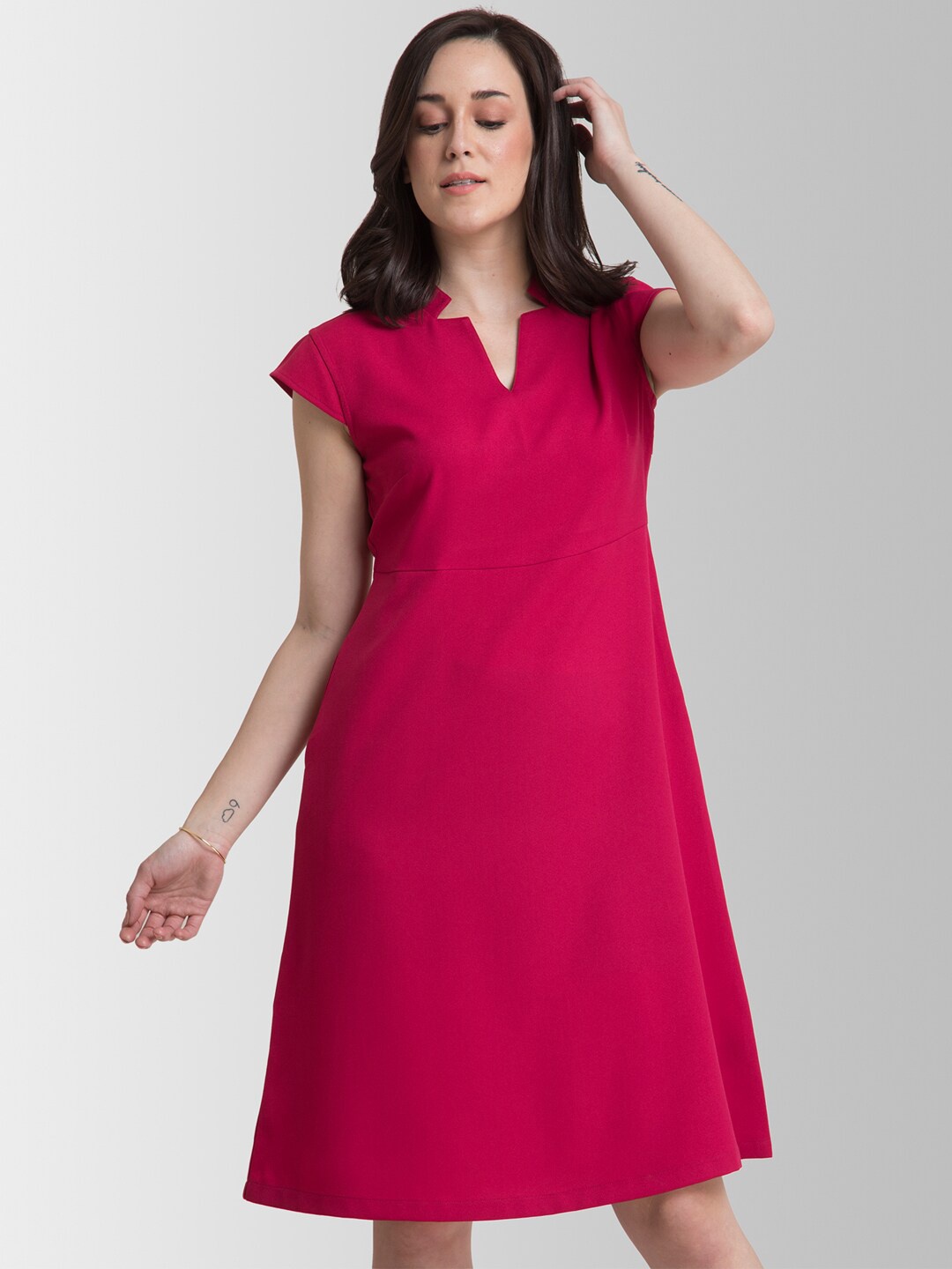 

FableStreet Women Fuchsia Pink Solid A-Line Dress
