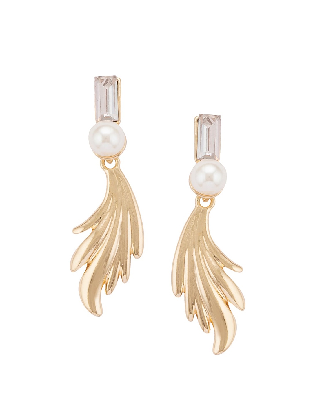 

Globus Gold-Toned & White Contemporary Drop Earrings