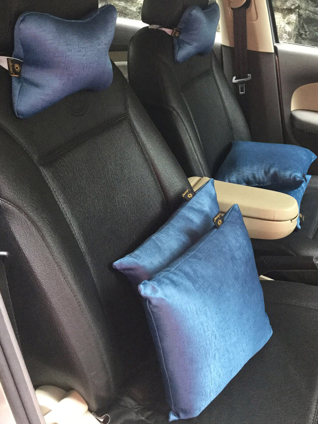 

Lushomes Set Of 6 Blue Textured Car Pillow Set